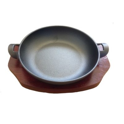 16cm Cast Iron Balti With Wood Base (7612)