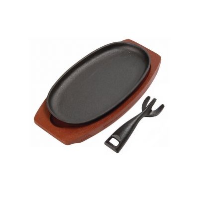 24cm Oval Sizzle Platter With Wood Base (7601)