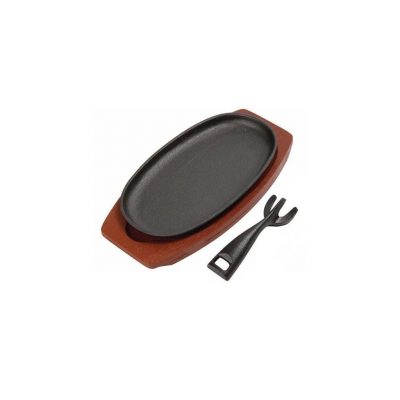 28cm Oval Sizzle Platter With Wood Base (7602)
